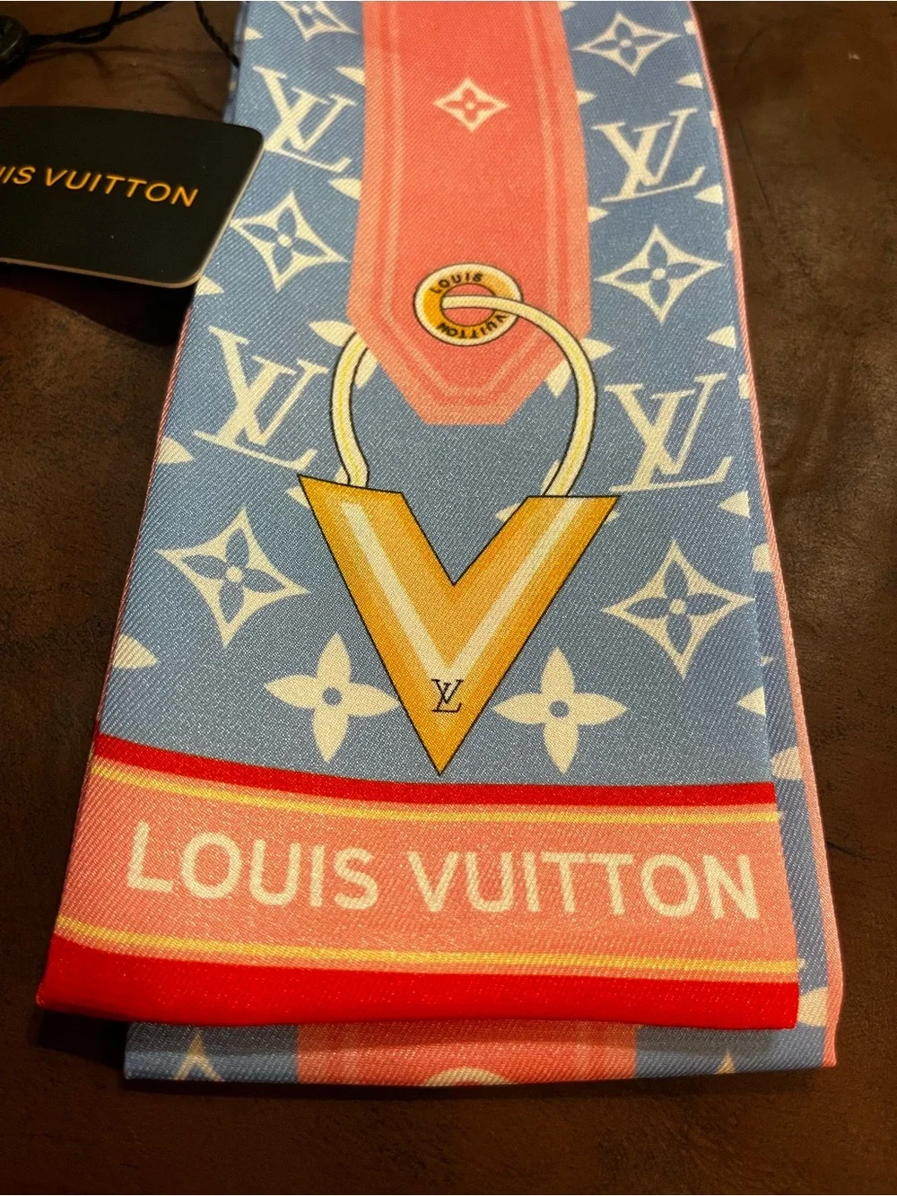 💕 Louis. Vuitton. Pink Blue Monogram Minimalle Silk Scarf